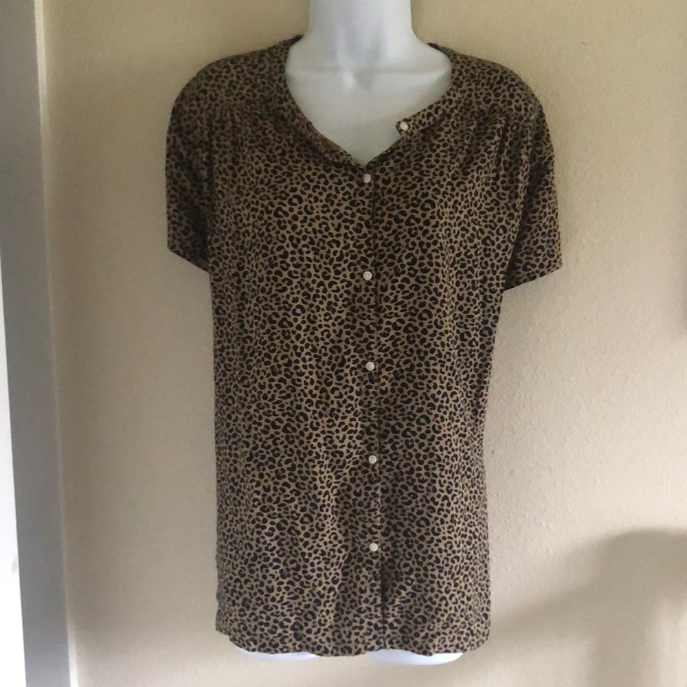 Leopard print button up short sleeve shirt